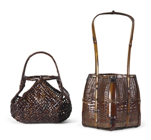 TWO BAMBOO AND RATTAN BASKETS THE SECOND SIGNED CHIKUSEISAI, 20TH CENTURY