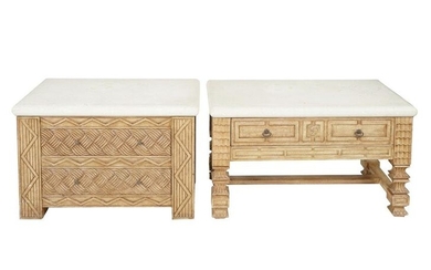 TWO CARVED WOOD END TABLES