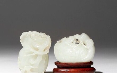 TWO CHINESE WHITE JADE CARVINGS 18TH/19TH CENTURY One carved as...