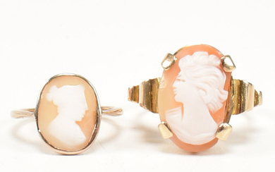 TWO EARLY 20TH CENTURY 9CT GOLD CARVED SHELL CAMEO RINGS