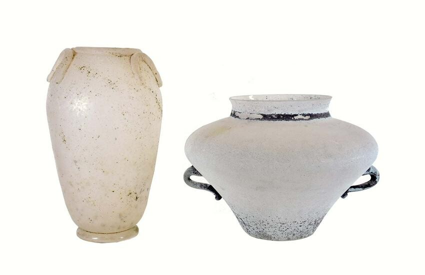 TWO LARGE CONTEMPORARY FROSTED GLASS VESSELS