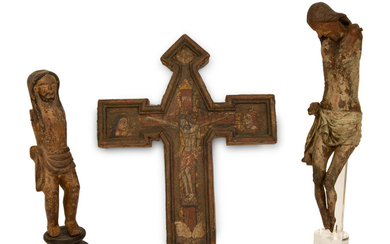 Three Italian Carved Wood and Polychrome Christian Relics