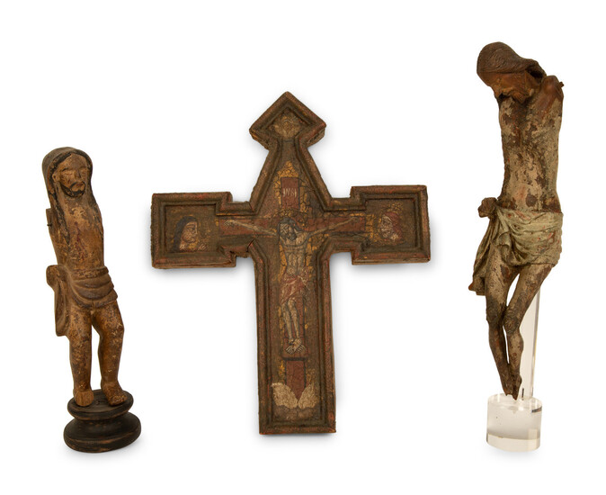 Three Italian Carved Wood and Polychrome Christian Relics
