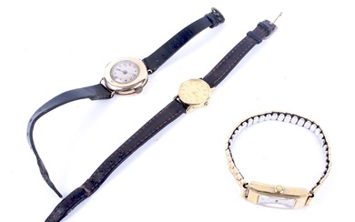 Three lady's 9ct gold cased wristwatches.