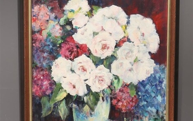 Tonnie Hurkmans (20e eeuw) (-), gesign. r.o., stilleven met rozen in vaas,...