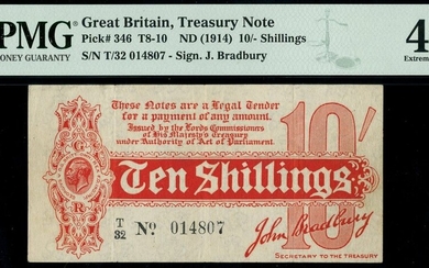 Treasury Series, John Bradbury, first issue 10 shillings, ND (14 August 1914), serial number T/...