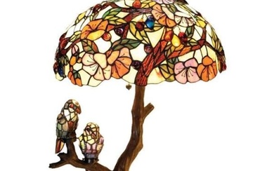 Tree With Birds Stained Art Glass Table Lamp