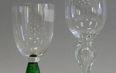 Two sets of stem wine glasses, twelve tall clear glass