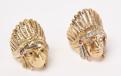 Two 14K Gold Indian Head Rings