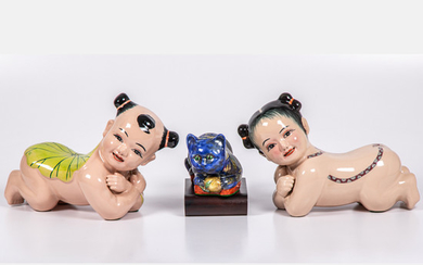 Two Chinese Porcelain Child Forms Headrests
