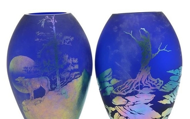 Two Fenton Favrene Glass Oval Vases Including 100th