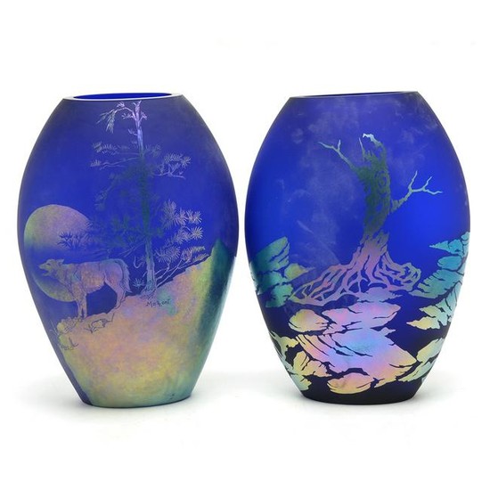 Two Fenton Favrene Glass Oval Vases Including 100th