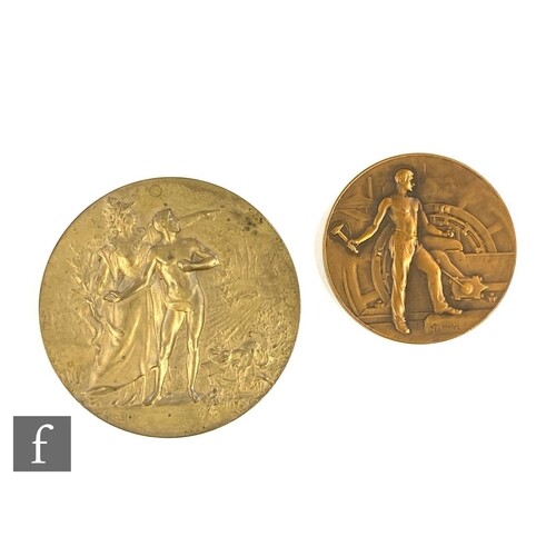 Two Lucien Coudray French circular bronze plaques one w...