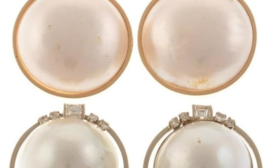 Two Pairs of Mabe Pearl Earrings in 14K