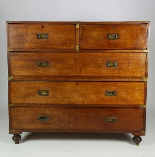 Two-Part British Regency Brass Bound Campaign Chest of Drawers, 19th Century
