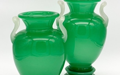 Two Steuben Jade Green Glass Vases