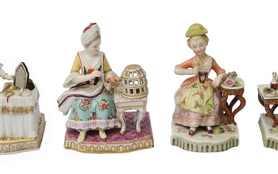 Two late 19th century Dresden allegorical figures and two others