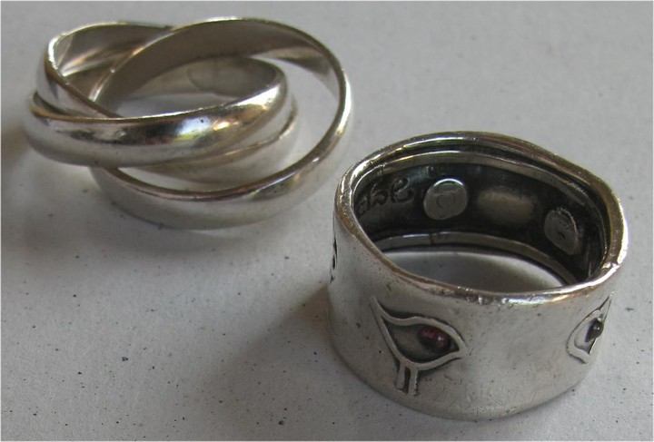 Two vintage sterling silver rings - Hand crafted signed and Three band ring FR3SH