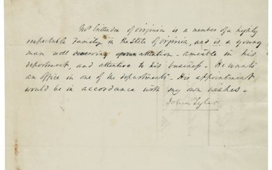 Tyler, John as Vice President, letter signed to an unidentified correspondent, Washington, [D.C.], 10 March 1841