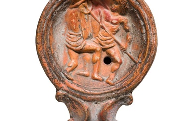 Une lampe à huile romaine avec gladiateurs, 1er - 2ème siècle Lampe à huile sans...