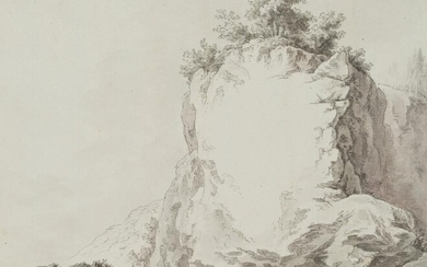 Unknown artist, Title page design, rock landscape, 18th c., Indian ink in grey