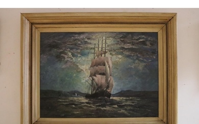 Unknown, four mast sailing ship, oil on canvas, signed lower...