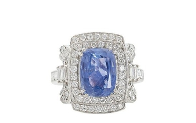Untreated Sapphire and Diamond Ring