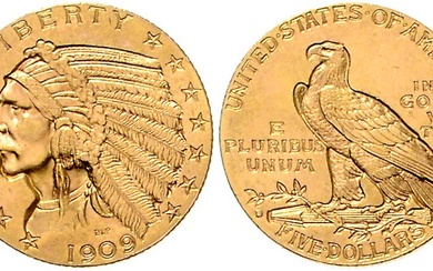 VEREINIGTE STAATEN VON AMERIKA, 5 Dollars 1909. Indian Head