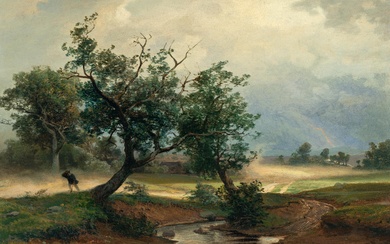 Valentin Ruths (1825 - Hamburg - 1905) – Landscape with approaching thunderstorm.Oil on panel. 1874.