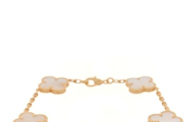 Van Cleef & Arpels 18K Yellow Gold Mother of Pearl 5 Motifs Vintage Alhambra Bracelet