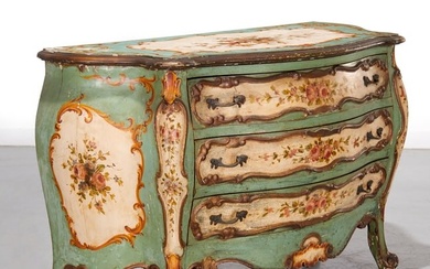 Venetian polychrome painted bombe commode