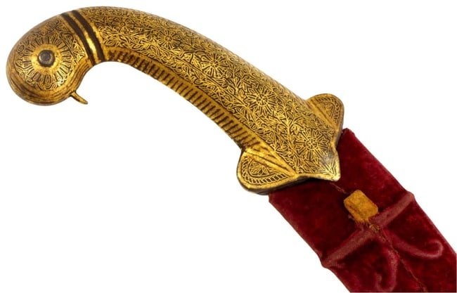 Very Fine 19th C. Mughal Indian KHANJAR Dagger with Deeply Chiseled Wootz Damascus Blade Featuring