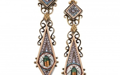 Victorian Micromosaic, Rose Gold Earrings Mater