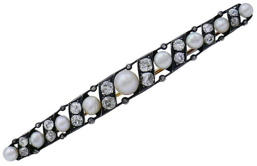 Victorian Natural Pearl Diamond Tie Pin in Silver and