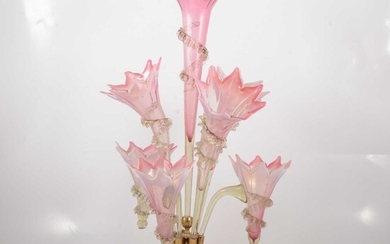 Victorian pink and green vaseline glass epergne