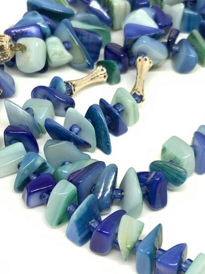 Vintage Blue Glass Bead Pendant Necklace, Jewelry