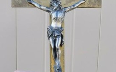 Vintage Brass - Alabaster Altar Cross + 17 3/4" +