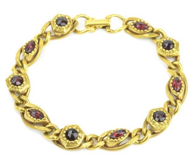 Vintage Costume Jewelry Goldette Garnet Bracelet