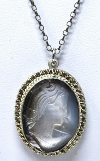 Vintage Sterling & Abalone Shell Cameo Necklace
