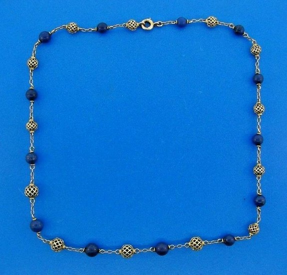 WHIMSICAL 14k Yellow Gold & Lapis Bead Necklace