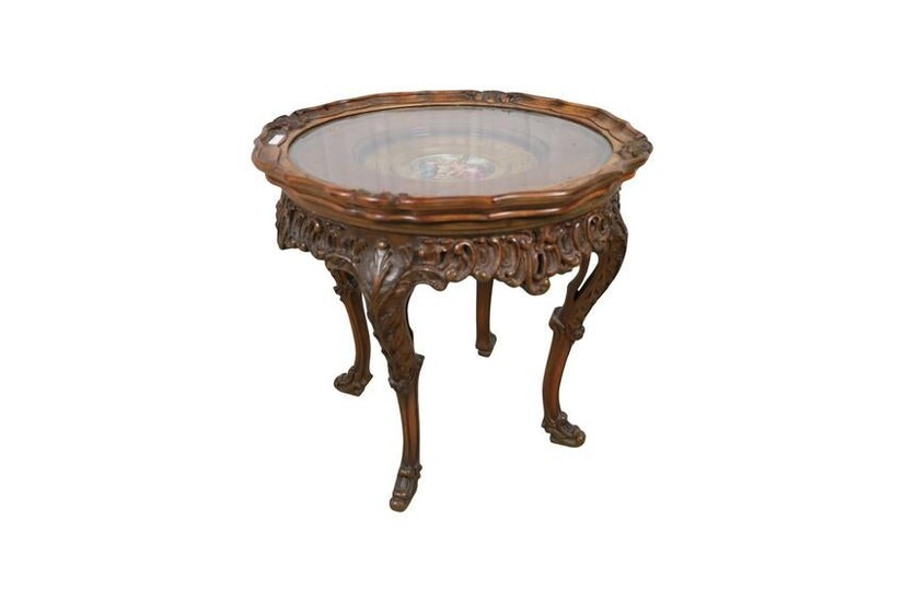 Walnut Tray Table with Scenic Plate