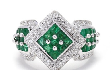 White Gold, Emerald, and Diamond Ring