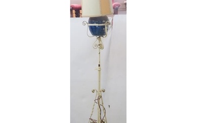 White Wrought Metal Based Tripod Standard Lamp with Oriental...