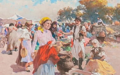 Witman Etelka Vizkeleti Oil on Canvas Market Scene