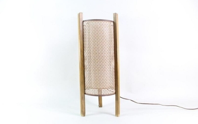 Wood & Woven Mid-Century Tall Cylindrical Table Lamp