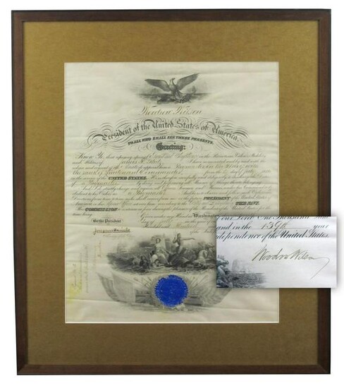 Woodrow Wilson Signed Naval Commission Promoting Son of