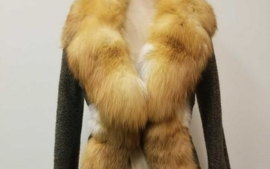 Wool Blazer Jacket with Red Fox Collar and Trim