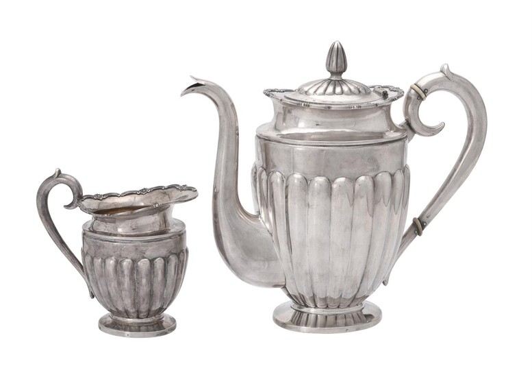 Y A Russian silver ovoid coffee pot and matching cream jug