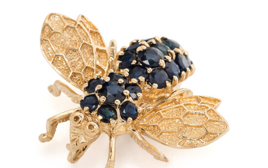 YELLOW GOLD AND SAPPHIRE BEE PENDANT/BROOCH