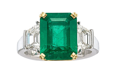 Zambian Emerald, Diamond, Platinum, Gold Ring Stones: Emerald-cut emerald...